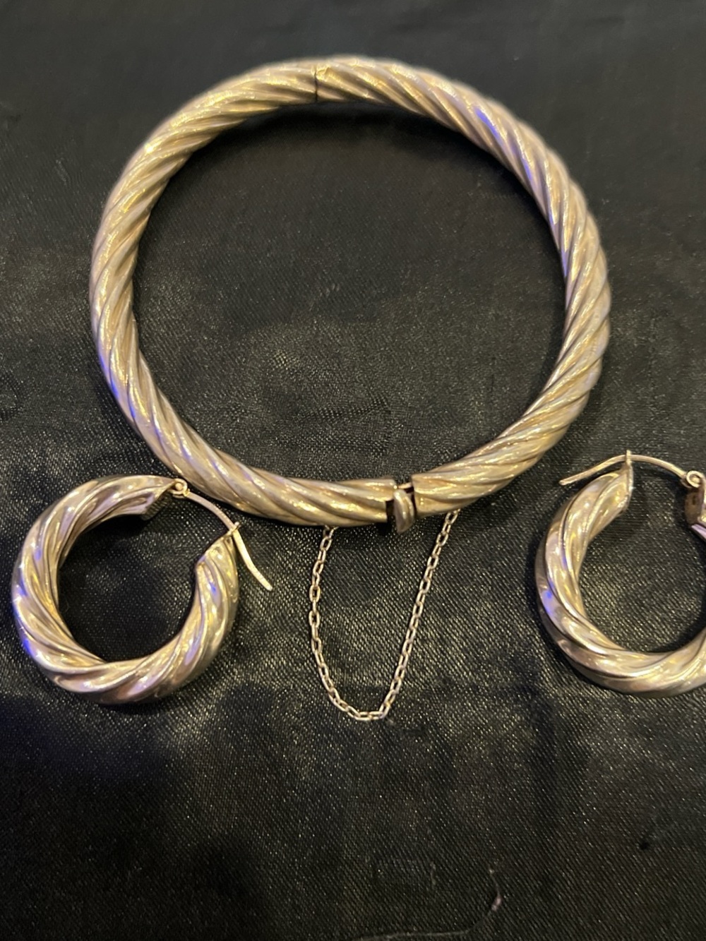 Taxco Gold Twisted Cable Bangle with Matching Hoop Earrings